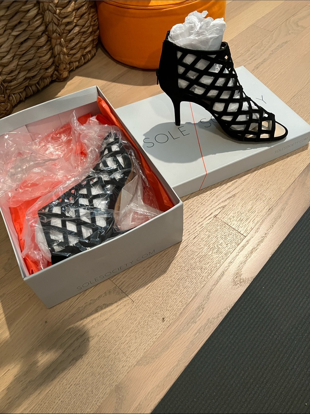 Sole Society Black Lattice Cutout Stiletto Bootie